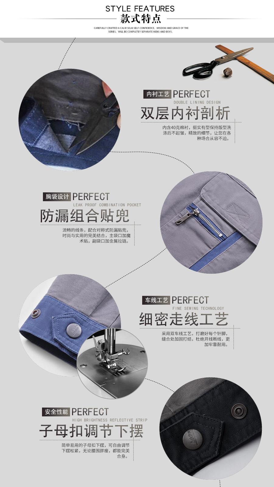 純棉勞保工作服款式特點